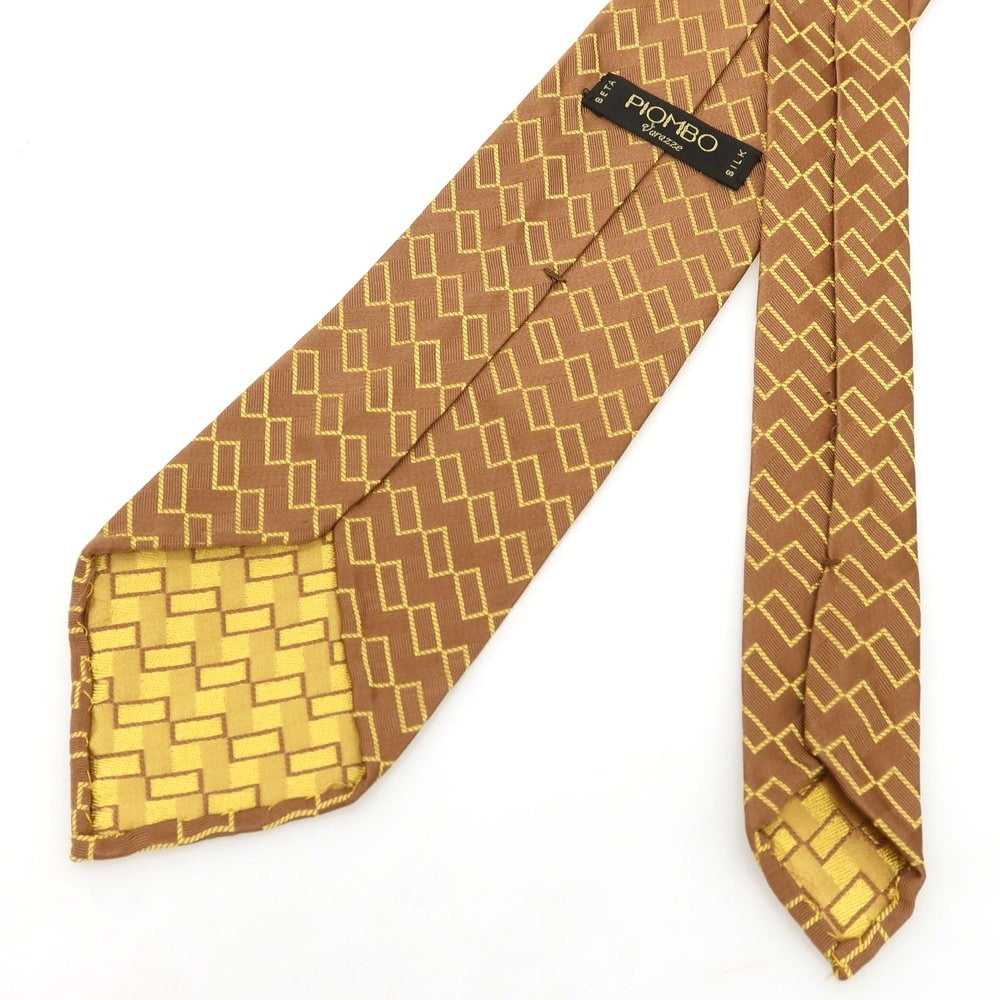 【中古】ピオンボ PIOMBO ジャカード シルク ネクタイ ライトブラウンxイエロー【 状態ランクB 】【 メンズ 】