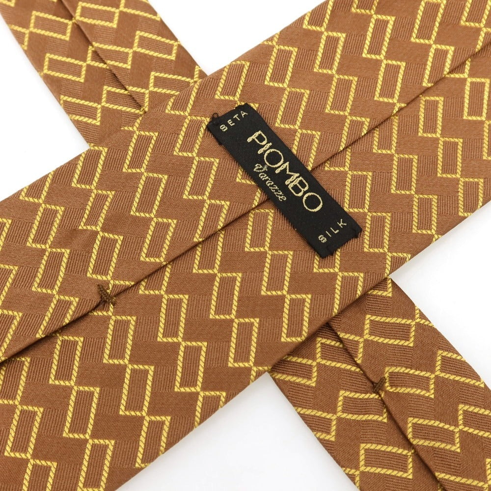 【中古】ピオンボ PIOMBO ジャカード シルク ネクタイ ライトブラウンxイエロー【 状態ランクB 】【 メンズ 】