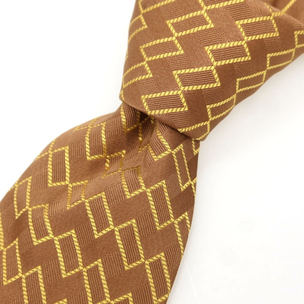 【中古】ピオンボ PIOMBO ジャカード シルク ネクタイ ライトブラウンxイエロー【 状態ランクB 】【 メンズ 】