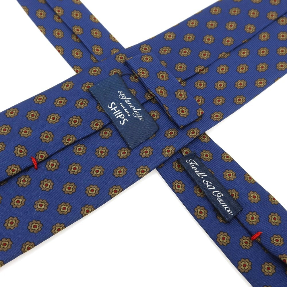 【中古】ステファノ ビジ stefano bigi 50オンスツイルシルク 小紋柄ネクタイ ライトネイビー系xオリーブ【 状態ランクC 】【 メンズ 】