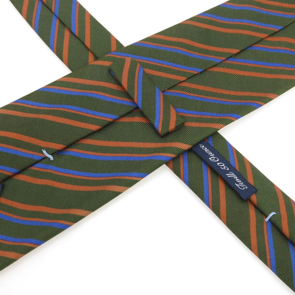 【中古】ステファノ ビジ stefano bigi 50オンスツイルシルク ストライプ柄ネクタイ モスグリーンxコーラルピンク系【 状態ランクB 】【 メンズ 】