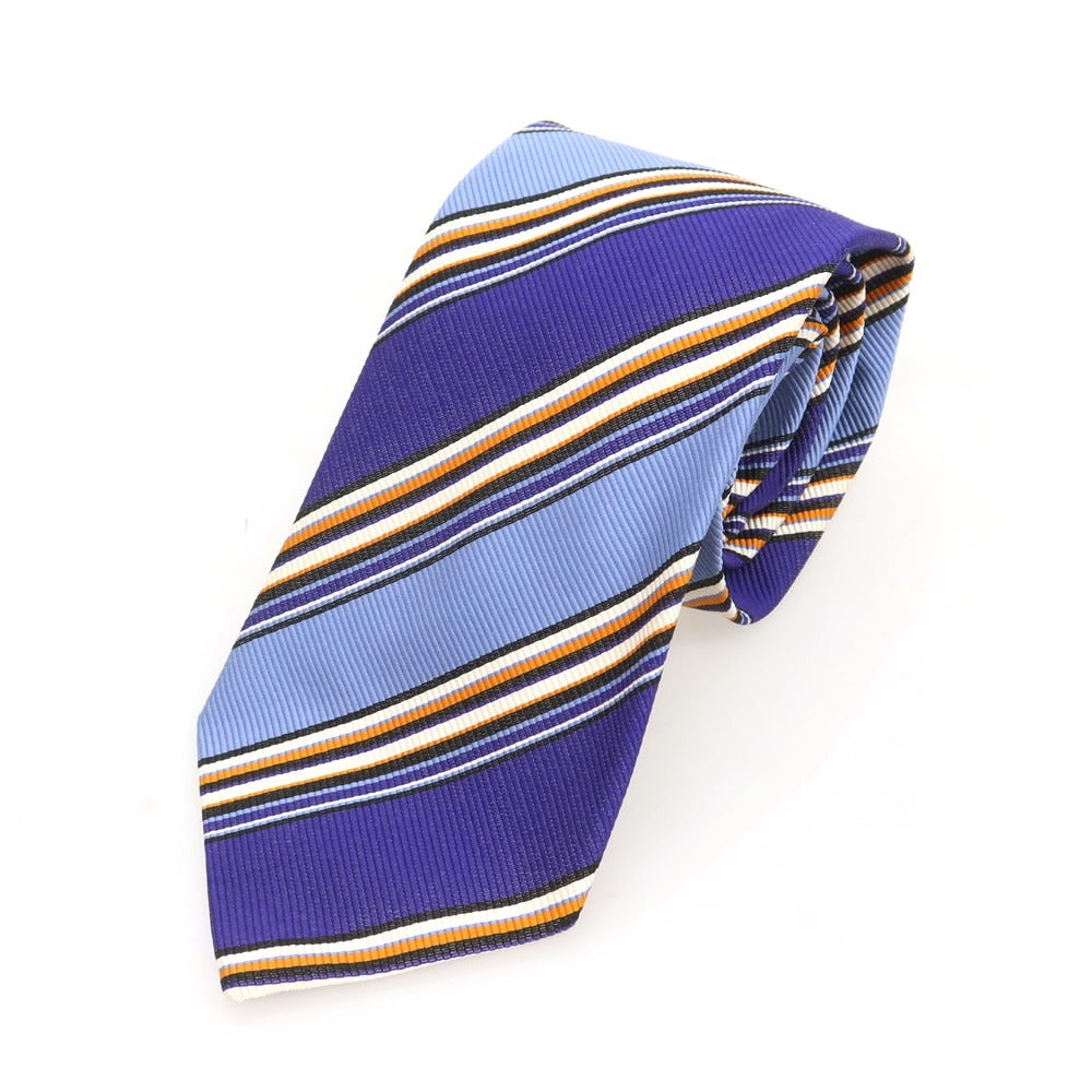 【中古】【未使用】エトロ ETRO シルクコットン ストライプ柄ネクタイ スマルトブルー系【 状態ランクS 】【 メンズ 】