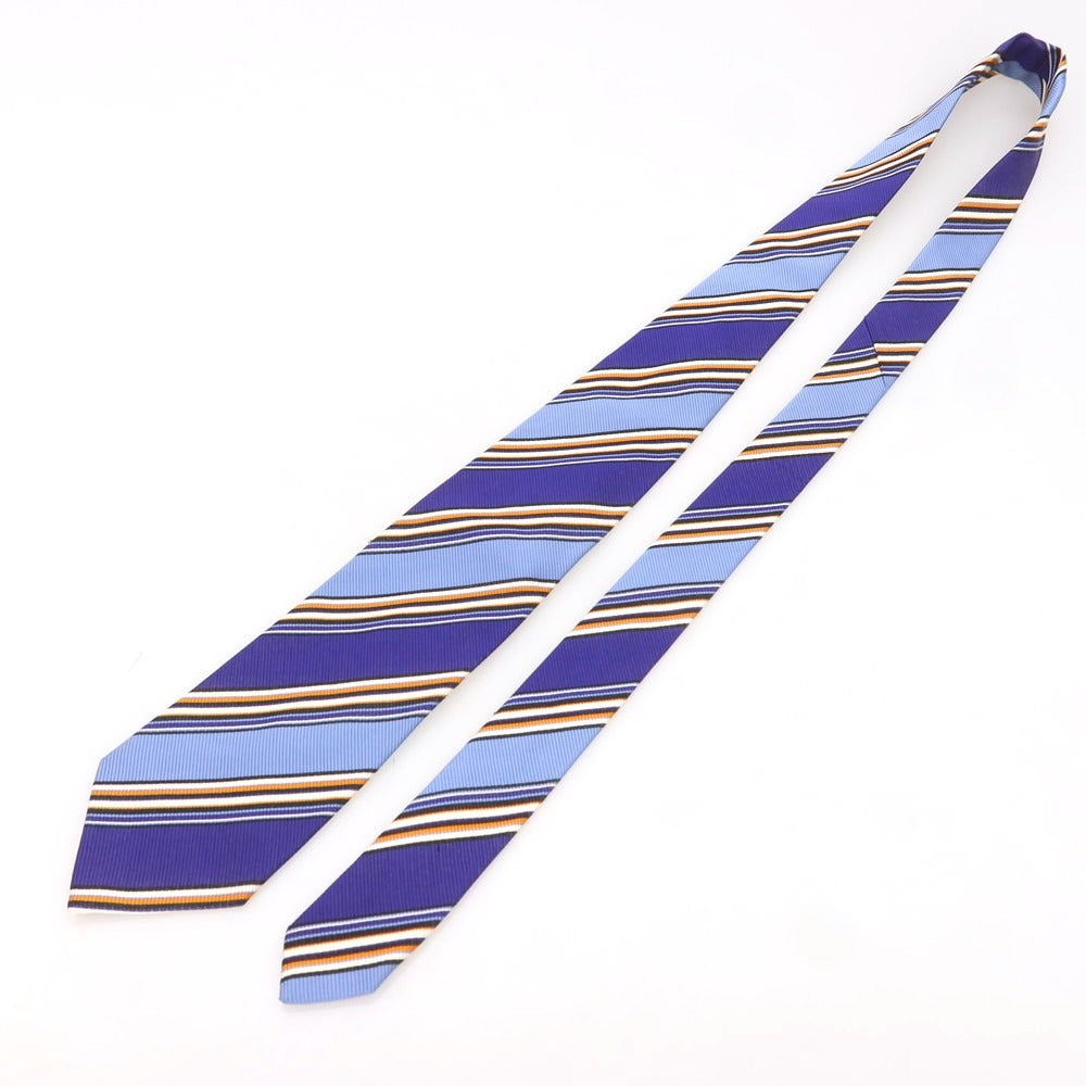 【中古】【未使用】エトロ ETRO シルクコットン ストライプ柄ネクタイ スマルトブルー系【 状態ランクS 】【 メンズ 】