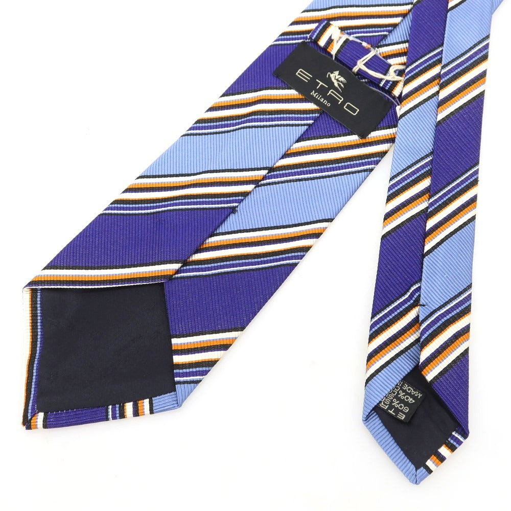 【中古】【未使用】エトロ ETRO シルクコットン ストライプ柄ネクタイ スマルトブルー系【 状態ランクS 】【 メンズ 】