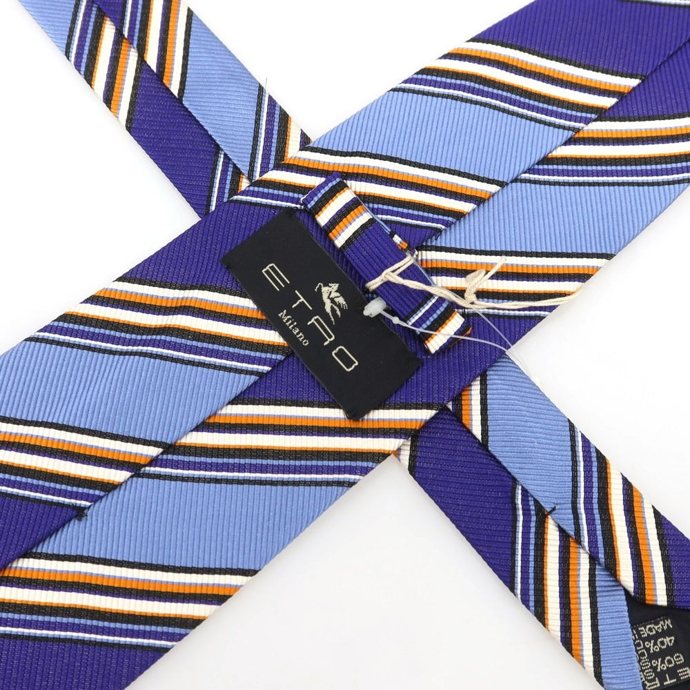 【中古】【未使用】エトロ ETRO シルクコットン ストライプ柄ネクタイ スマルトブルー系【 状態ランクS 】【 メンズ 】
