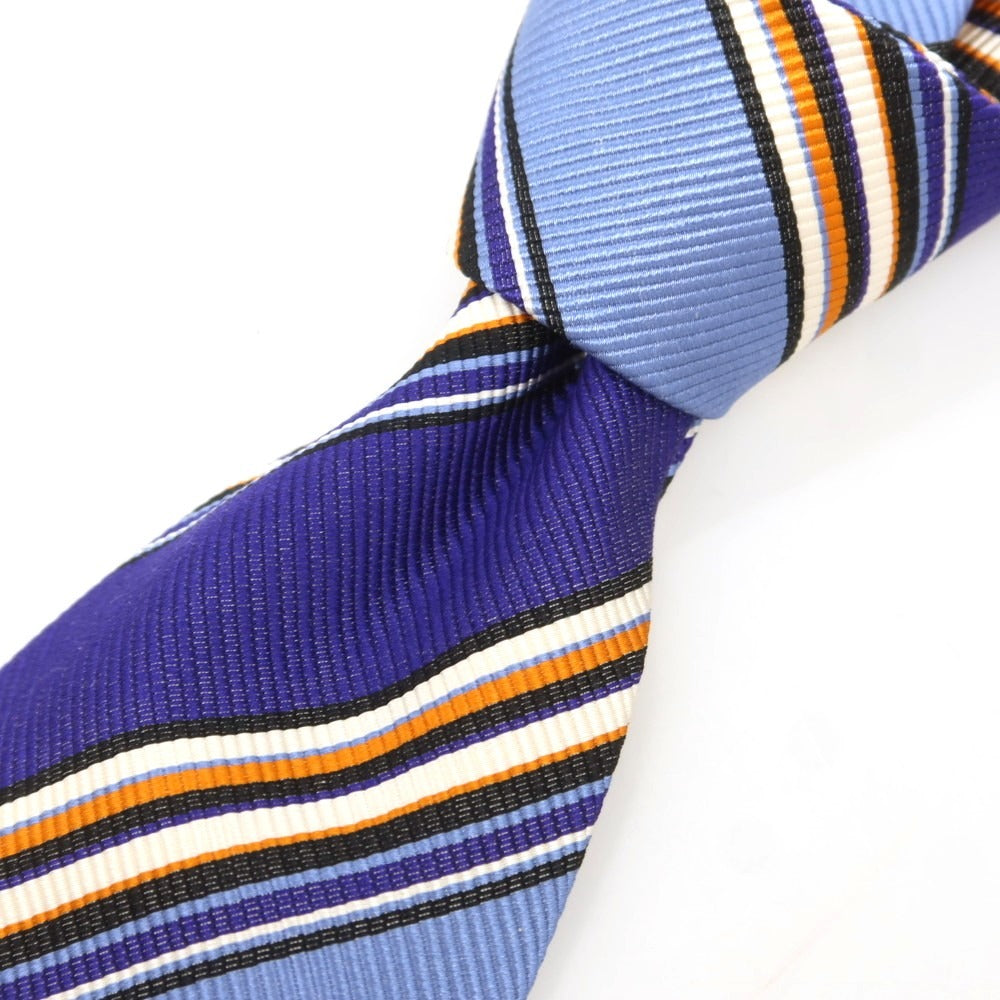 【中古】【未使用】エトロ ETRO シルクコットン ストライプ柄ネクタイ スマルトブルー系【 状態ランクS 】【 メンズ 】