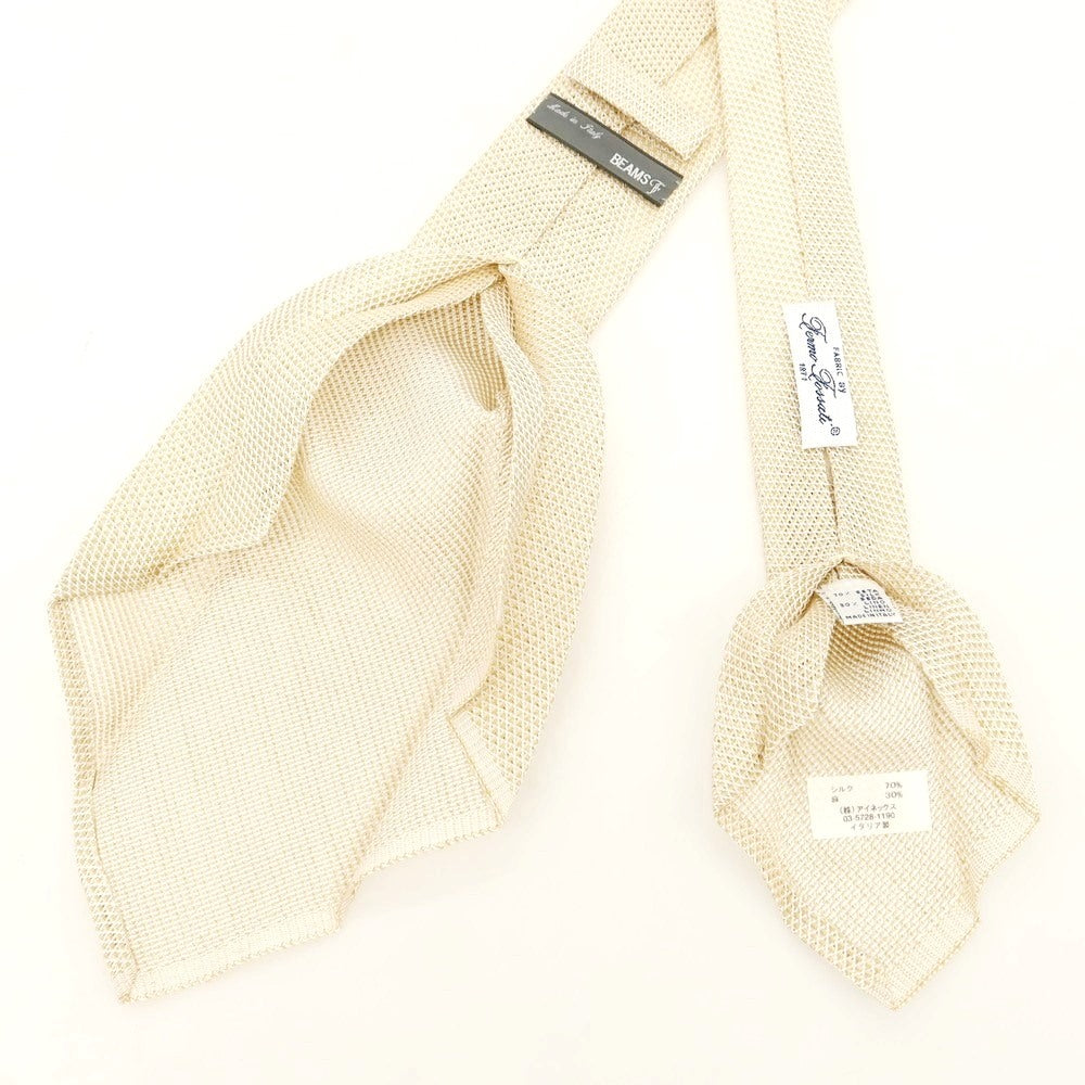 【中古】ビームスエフ BEAMS F シルク フレスコ 無地ネクタイ ベージュ【 状態ランクB 】【 メンズ 】