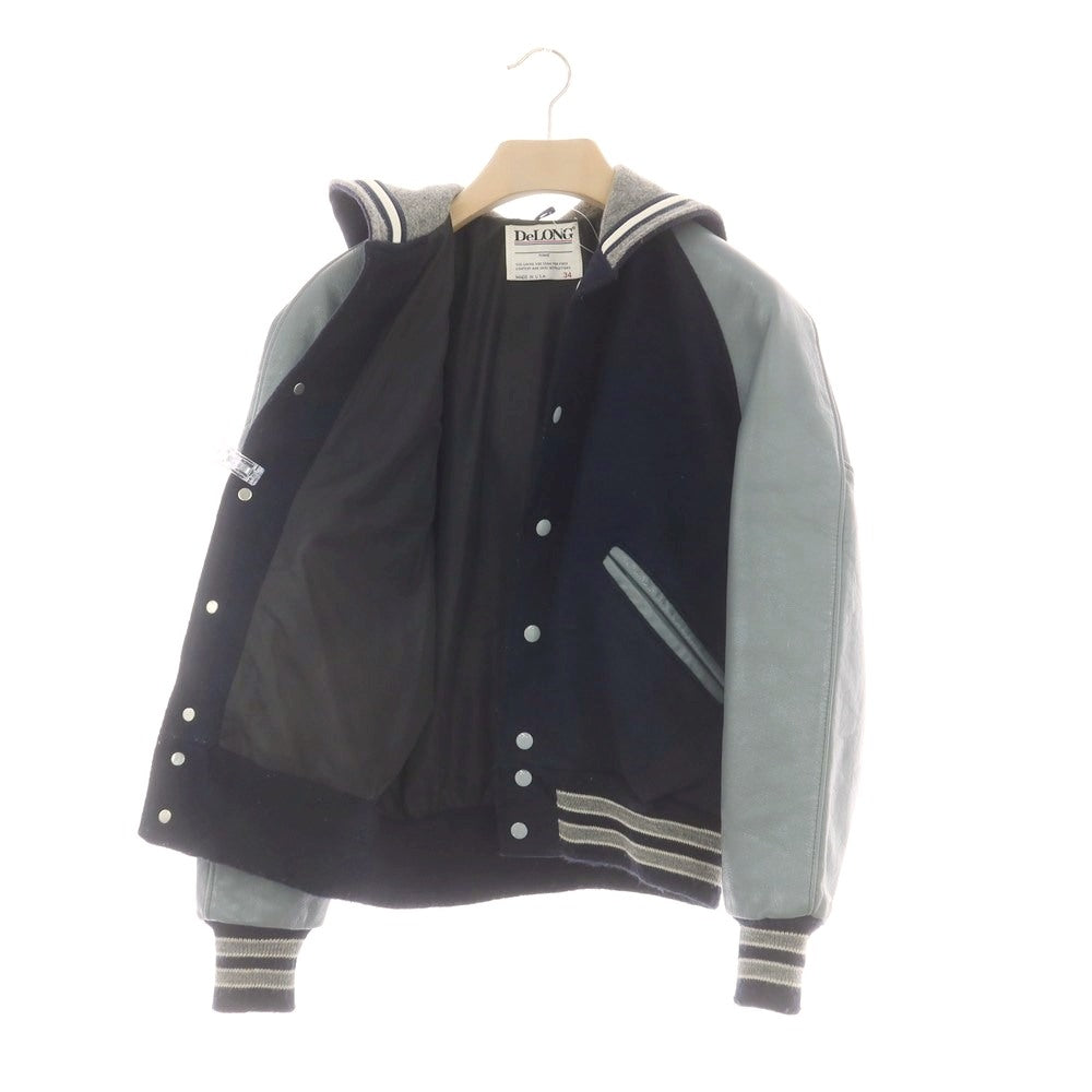 【中古】デロング Delong ウール×レザー スタジャン ネイビーxグレー【 34 】【 状態ランクC 】【 メンズ 】