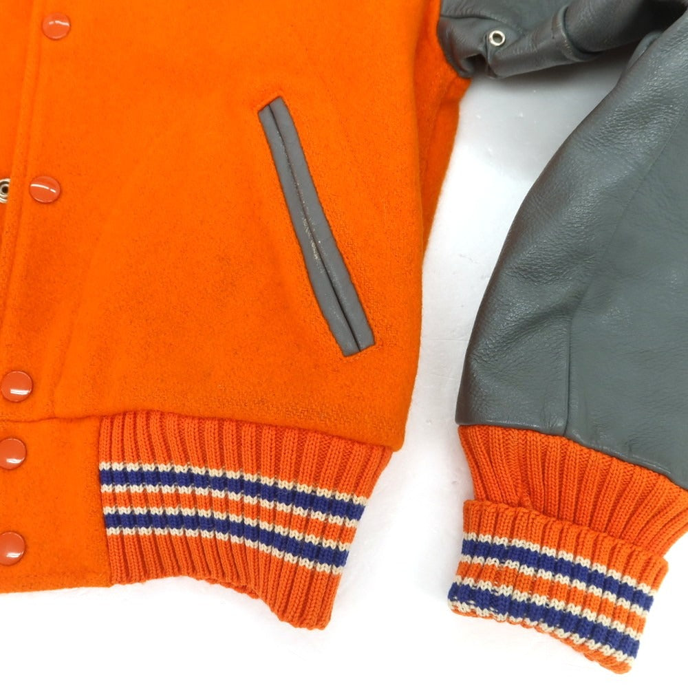 【中古】ティーエム アスレチックス TM ATHLETICS ウール×レザー 中綿入り スタジャン オレンジxグレー【 36 】【 状態ランクC 】【 メンズ 】