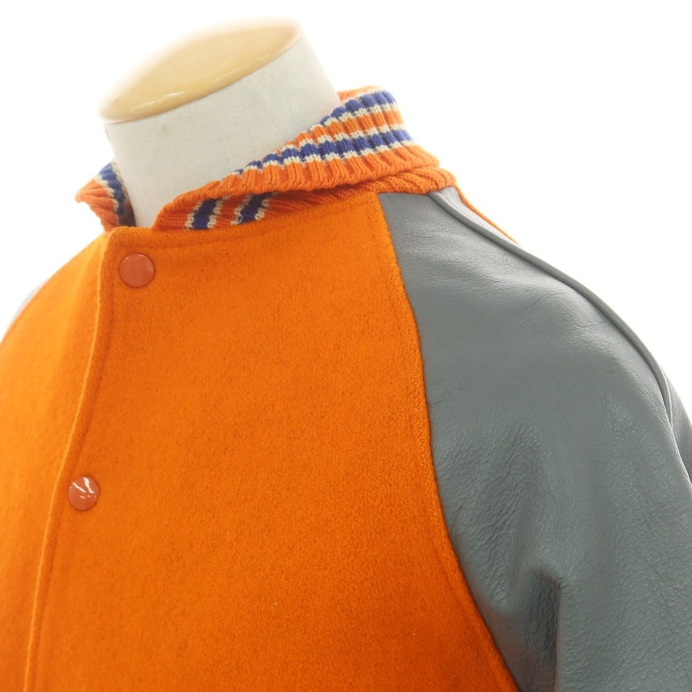 【中古】ティーエム アスレチックス TM ATHLETICS ウール×レザー 中綿入り スタジャン オレンジxグレー【 36 】【 状態ランクC 】【 メンズ 】