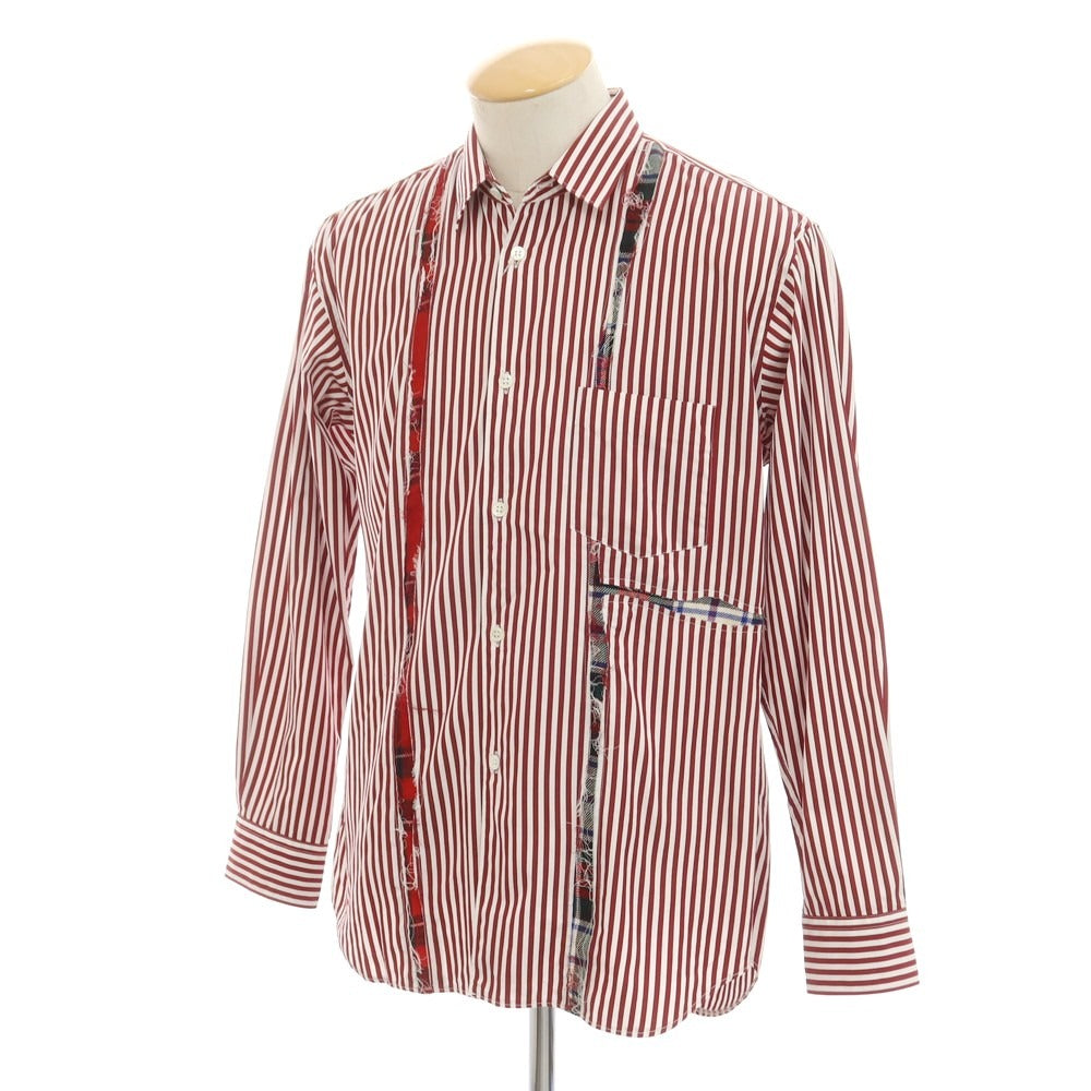 【中古】コムデギャルソンシャツ COMME des GARCONS SHIRT 2022年秋冬 コットン ストライプ カジュアルシャツ ダークレッドxホワイト【 S 】【 状態ランクB 】【 メンズ 】