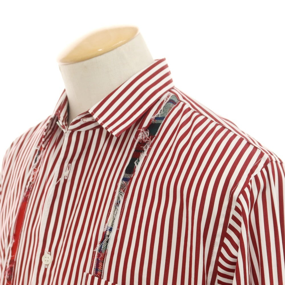 【中古】コムデギャルソンシャツ COMME des GARCONS SHIRT 2022年秋冬 コットン ストライプ カジュアルシャツ ダークレッドxホワイト【 S 】【 状態ランクB 】【 メンズ 】