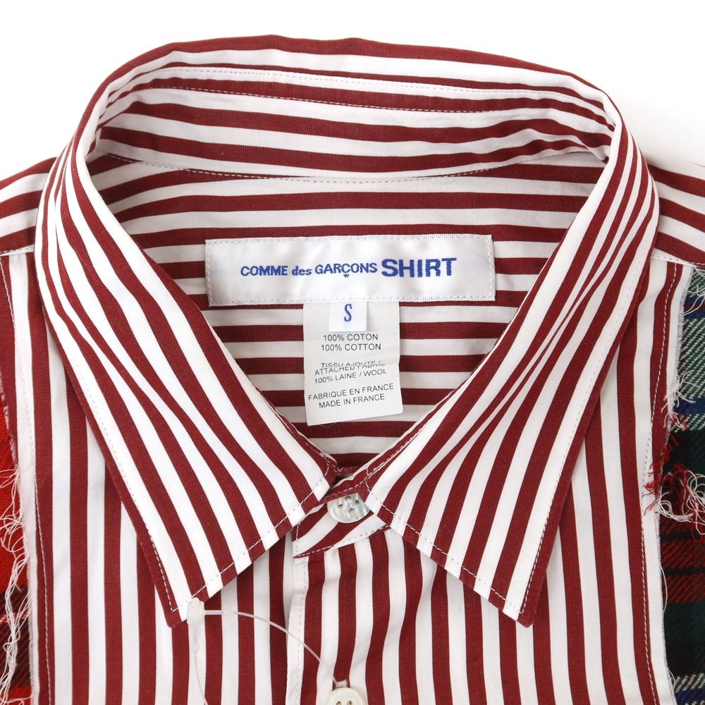 【中古】コムデギャルソンシャツ COMME des GARCONS SHIRT 2022年秋冬 コットン ストライプ カジュアルシャツ ダークレッドxホワイト【 S 】【 状態ランクB 】【 メンズ 】