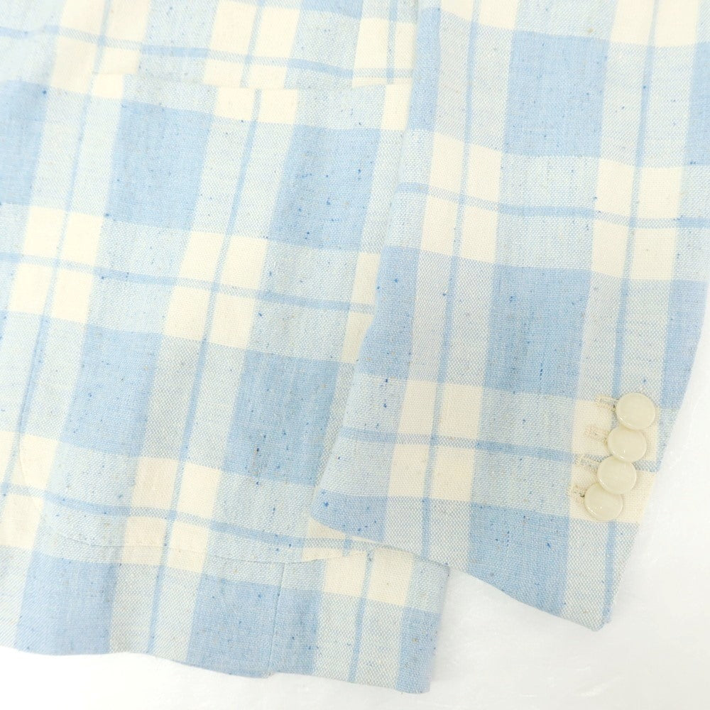 【中古】タリアトーレ TAGLIATORE コットンリネン チェック テーラードジャケット ライトブルーxアイボリー【 48 】【 状態ランクB 】【 メンズ 】