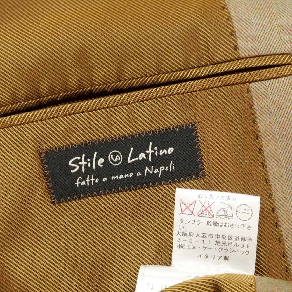 【中古】スティレ ラティーノ STILE LATINO ヘリンボーン織ウール 3つボタンスーツ オリーブグリーン系xオレンジブラウン【 48 Drop8R 】【 状態ランクB 】【 メンズ 】