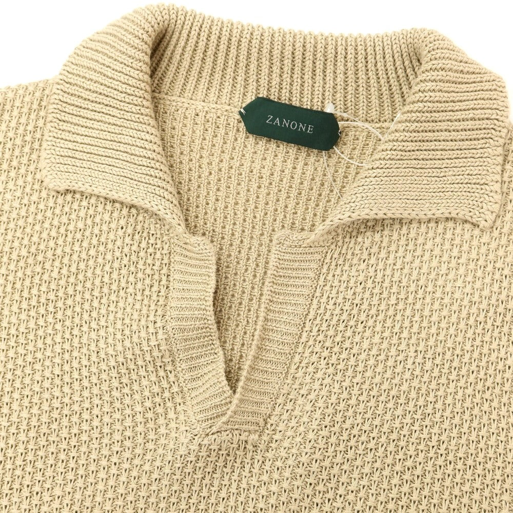 【新品】ザノーネ ZANONE リネンコットン スキッパー 半袖 ポロニット ベージュ【 50 】【 状態ランクN 】【 メンズ 】