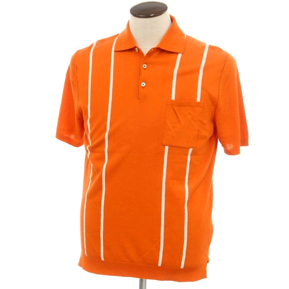【新品】ガリア GALLIA ハイゲージ コットン 半袖 ポロニット オレンジxホワイト【 50 】【 状態ランクN 】【 メンズ 】