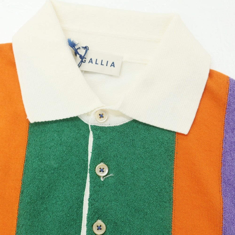 【新品】ガリア GALLIA ハイゲージ コットン 半袖 ポロニット アイボリーxグリーン【 46 】【 状態ランクN 】【 メンズ 】