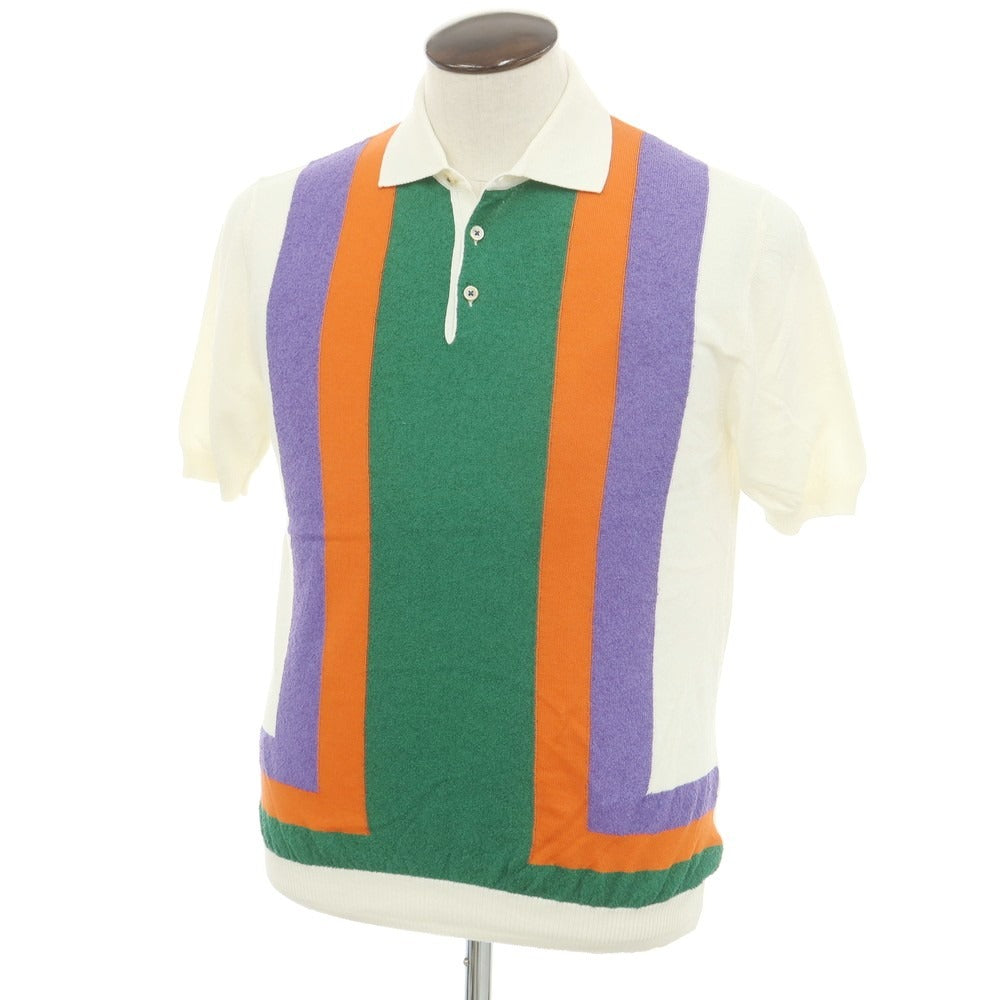 【新品】ガリア GALLIA ハイゲージ コットン 半袖 ポロニット アイボリーxグリーン【 M/50 】【 状態ランクN 】【 メンズ 】