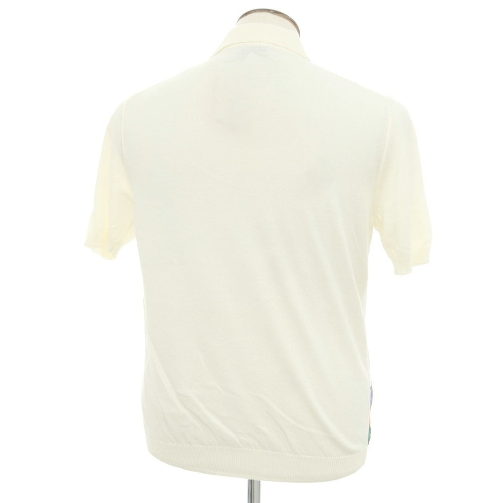 【新品】ガリア GALLIA ハイゲージ コットン 半袖 ポロニット アイボリーxグリーン【 M/50 】【 状態ランクN 】【 メンズ 】