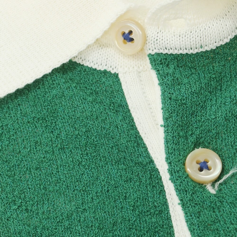 【新品】ガリア GALLIA ハイゲージ コットン 半袖 ポロニット アイボリーxグリーン【 M/50 】【 状態ランクN 】【 メンズ 】