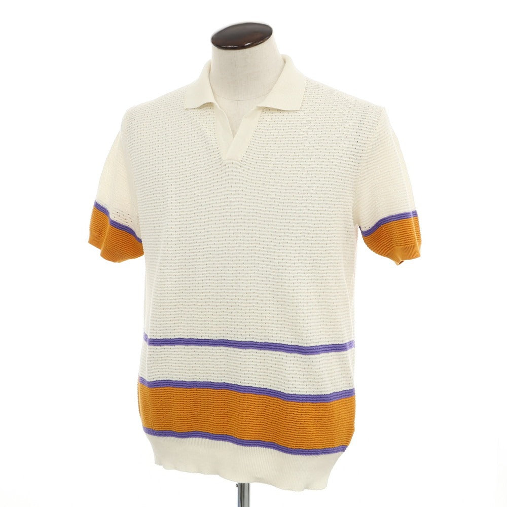 【新品アウトレット】ガリア GALLIA リネンコットン スキッパー 半袖 ポロニット アイボリーxオレンジ【 50 】【 状態ランクN- 】【 メンズ 】