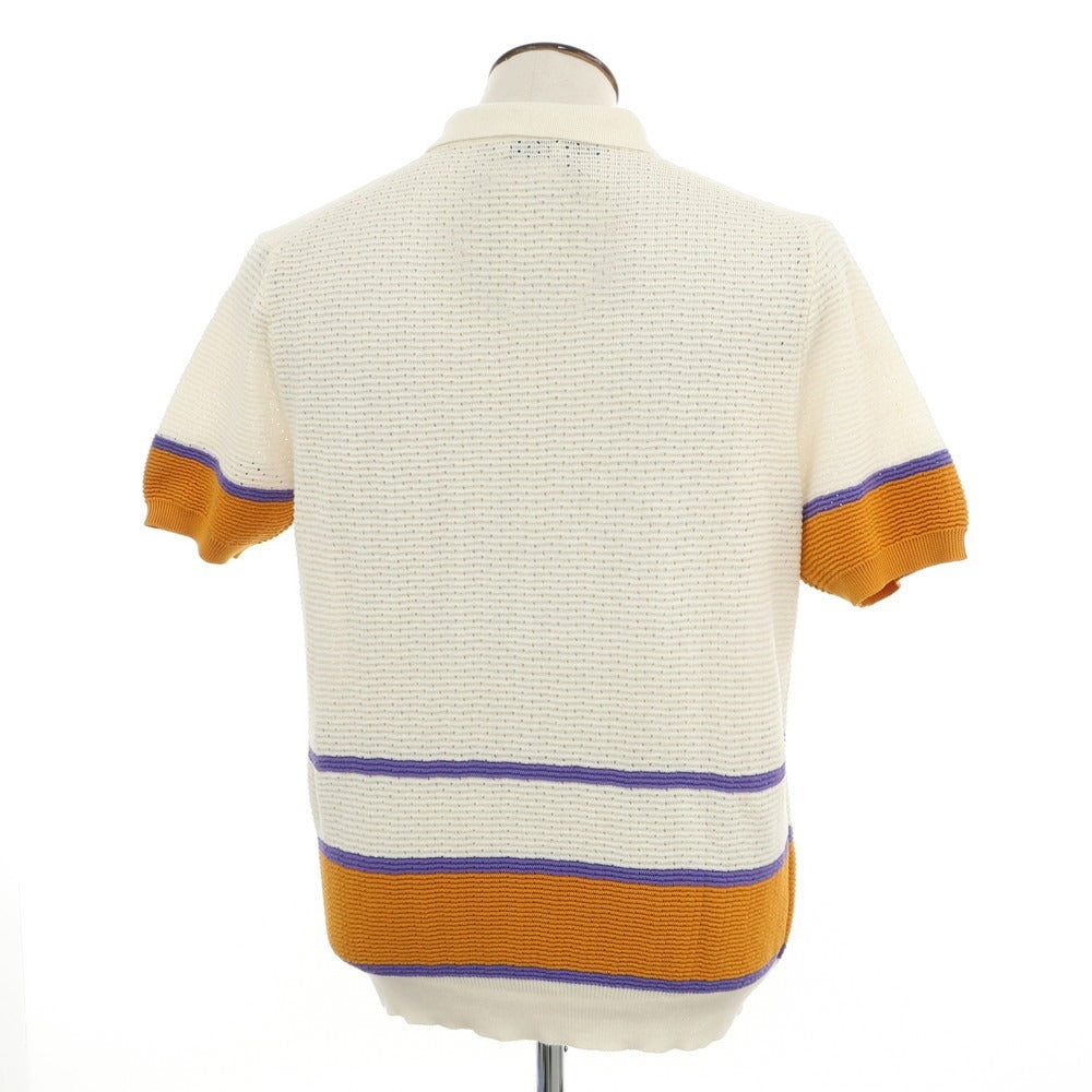 【新品アウトレット】ガリア GALLIA リネンコットン スキッパー 半袖 ポロニット アイボリーxオレンジ【 50 】【 状態ランクN- 】【 メンズ 】