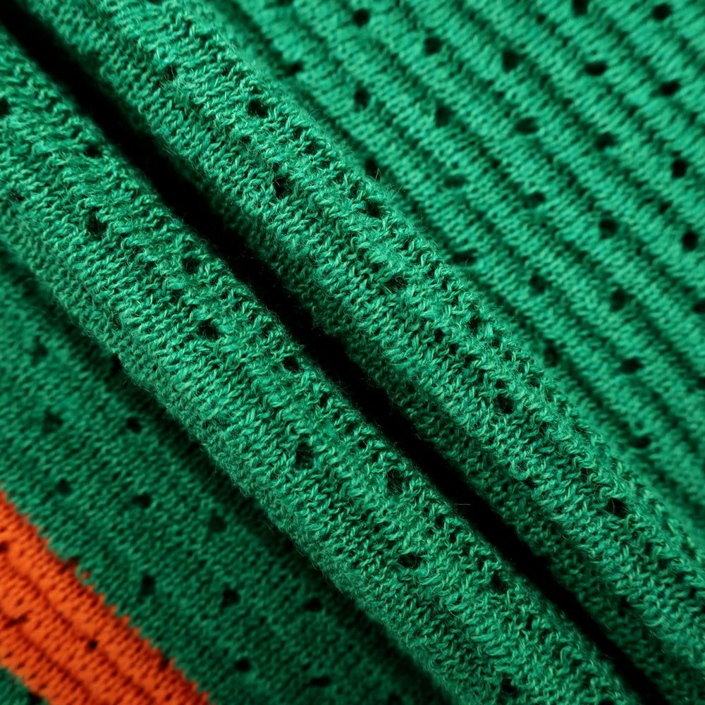 【新品】ガリア GALLIA リネンコットン スキッパー 半袖 ポロニット グリーンxホワイト【 52 】【 状態ランクN 】【 メンズ 】