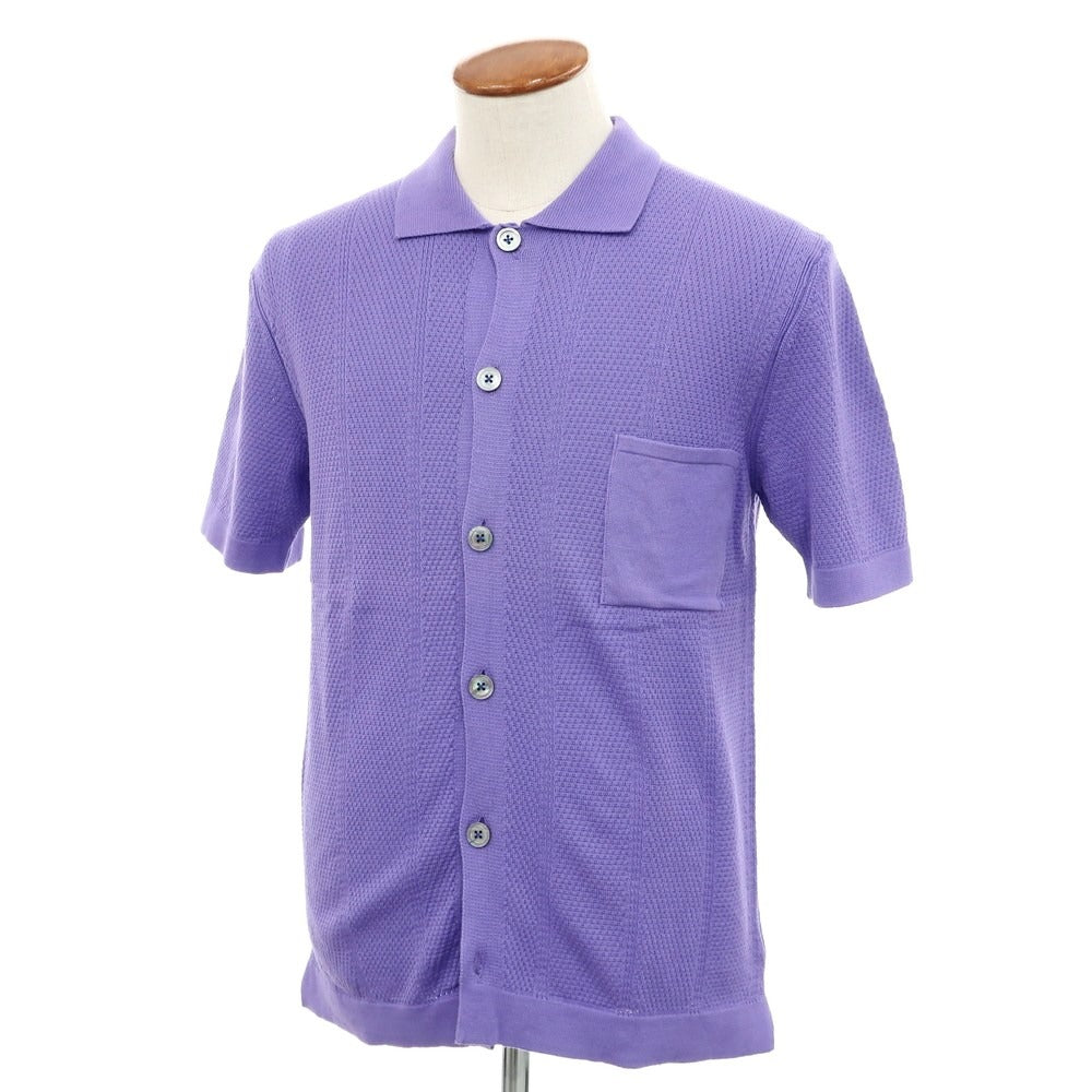 【新品】ガリア GALLIA コットン ニット シャツ型 半袖 カーディガン パープル【 48 】【 状態ランクN 】【 メンズ 】