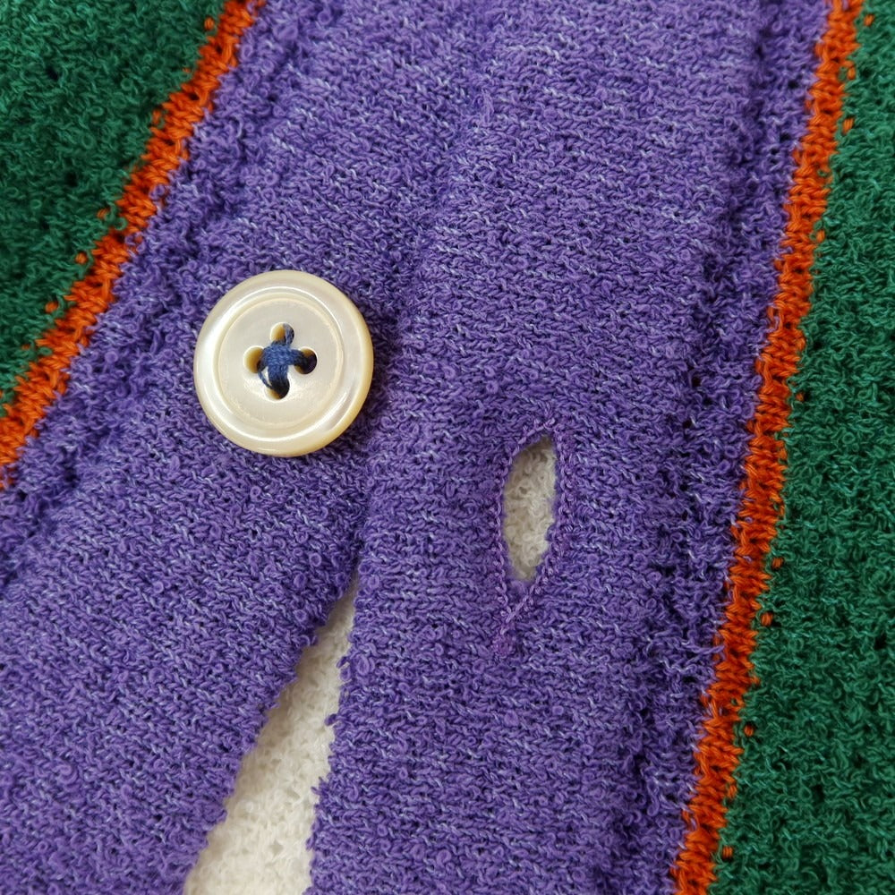 【新品】ガリア GALLIA コットンナイロン ストライプ 襟付き 半袖 ニット カーディガン パープルxホワイト【 50 】【 状態ランクN 】【 メンズ 】