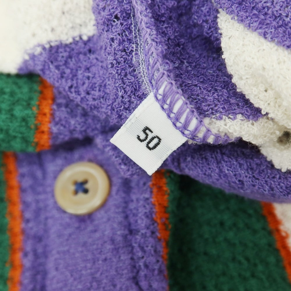 【新品】ガリア GALLIA コットンナイロン ストライプ 襟付き 半袖 ニット カーディガン パープルxホワイト【 50 】【 状態ランクN 】【 メンズ 】