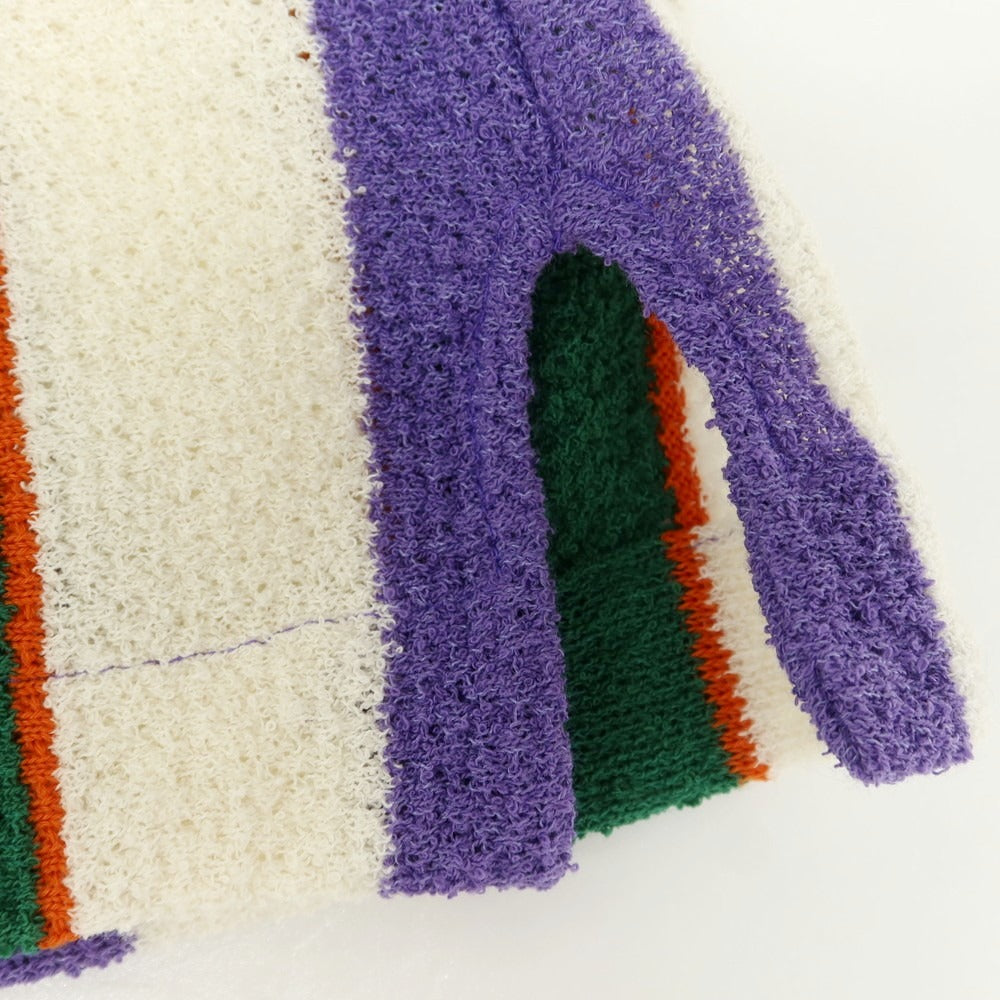 【新品】ガリア GALLIA コットンナイロン ストライプ 襟付き 半袖 ニット カーディガン パープルxホワイト【 50 】【 状態ランクN 】【 メンズ 】