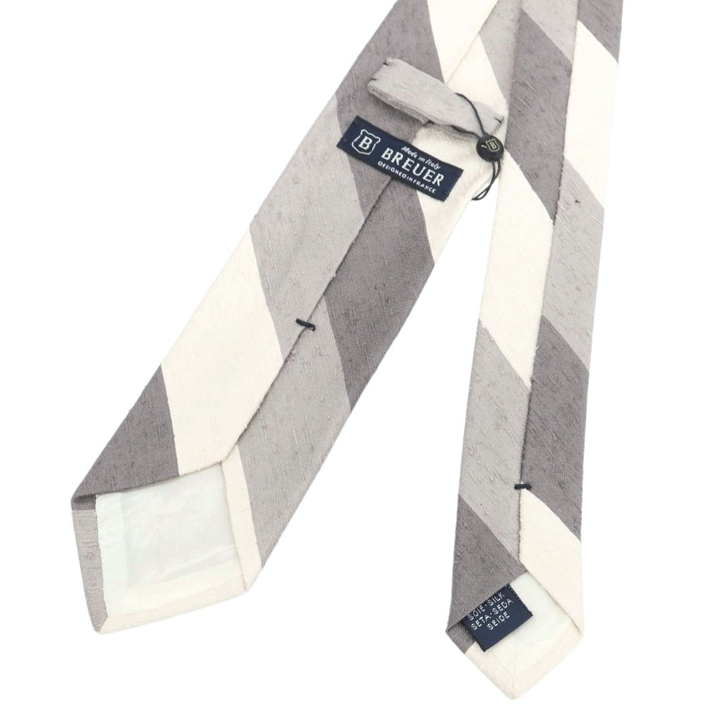 【新品】ブリューワー BREUER シルク ストライプ柄ネクタイ グレーxホワイト【 状態ランクN 】【 メンズ 】