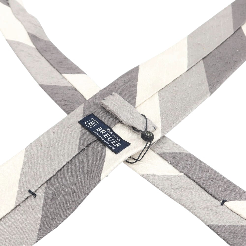 【新品】ブリューワー BREUER シルク ストライプ柄ネクタイ グレーxホワイト【 状態ランクN 】【 メンズ 】