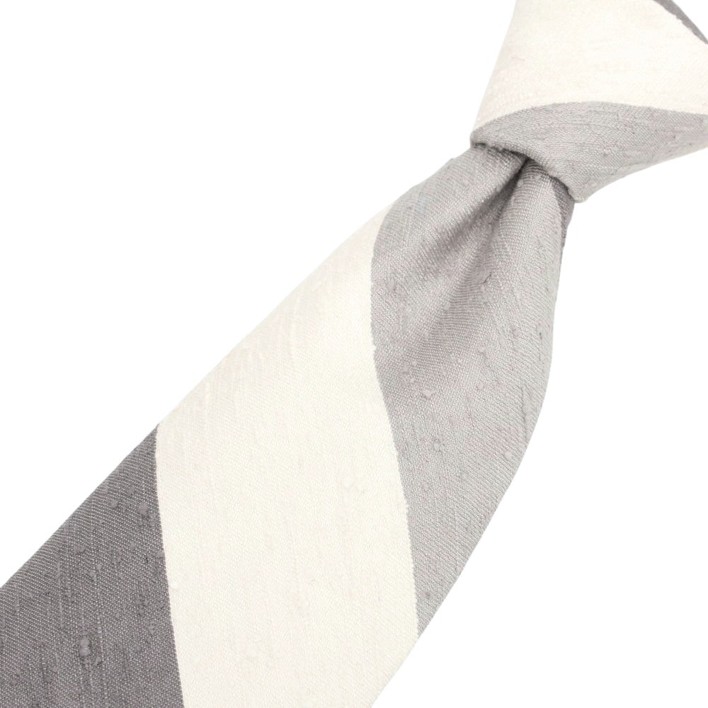 【新品】ブリューワー BREUER シルク ストライプ柄ネクタイ グレーxホワイト【 状態ランクN 】【 メンズ 】