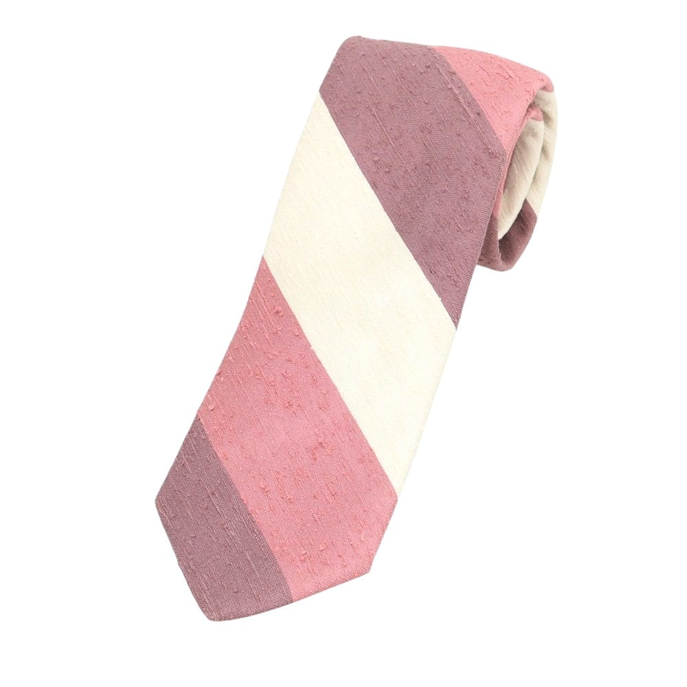 【新品】ブリューワー BREUER シルク ストライプ柄ネクタイ ピンクxホワイト【 状態ランクN 】【 メンズ 】