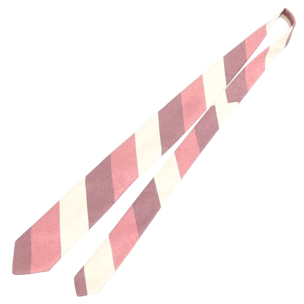 【新品】ブリューワー BREUER シルク ストライプ柄ネクタイ ピンクxホワイト【 状態ランクN 】【 メンズ 】