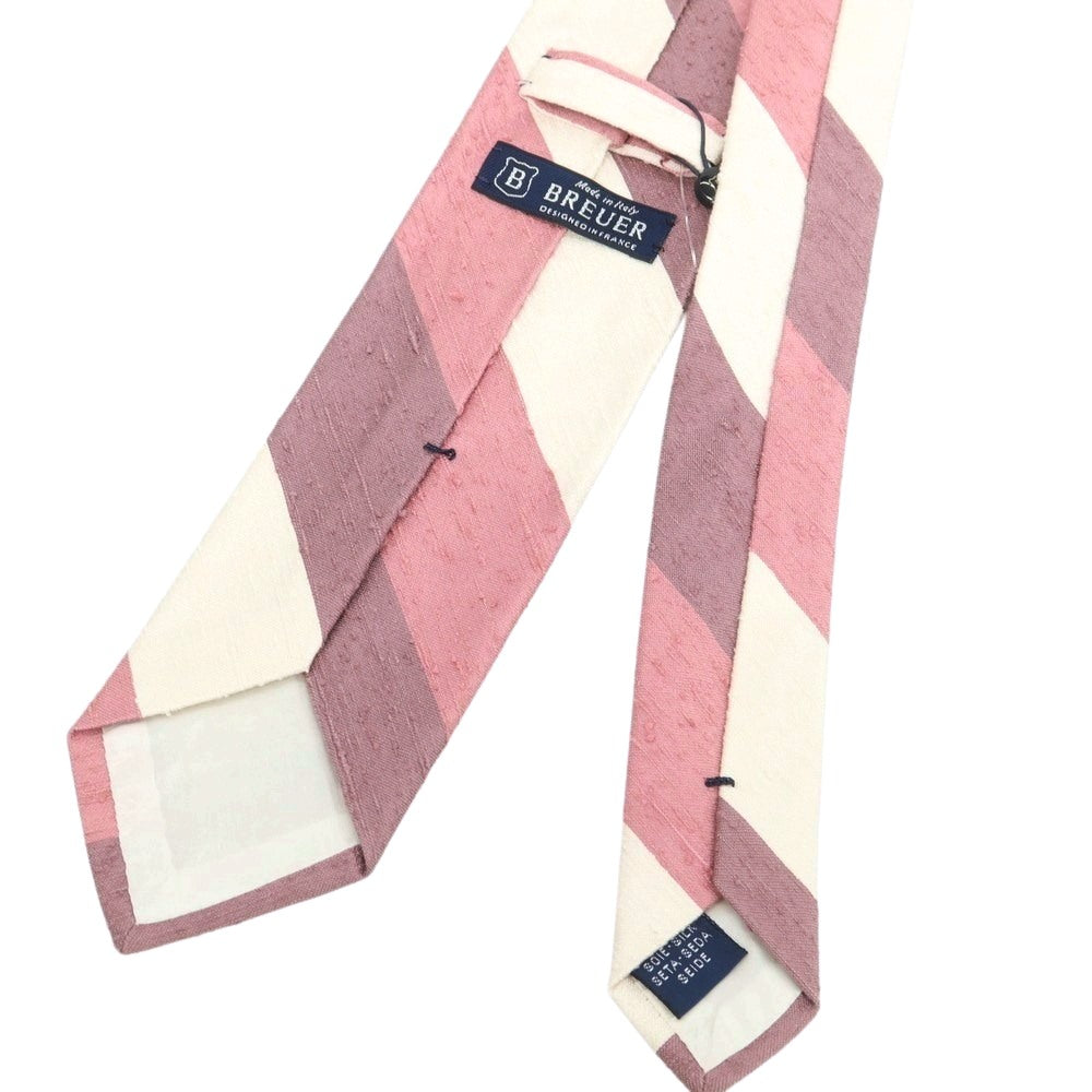 【新品】ブリューワー BREUER シルク ストライプ柄ネクタイ ピンクxホワイト【 状態ランクN 】【 メンズ 】