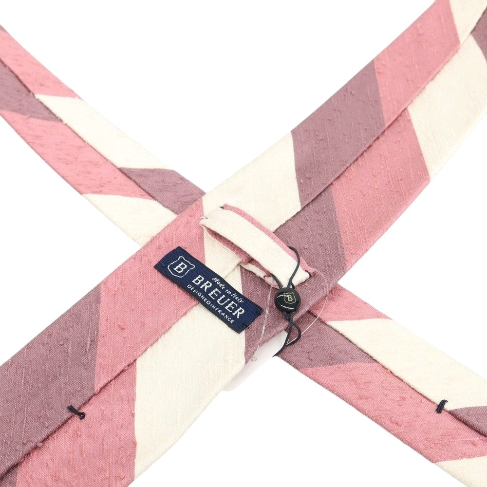 【新品】ブリューワー BREUER シルク ストライプ柄ネクタイ ピンクxホワイト【 状態ランクN 】【 メンズ 】