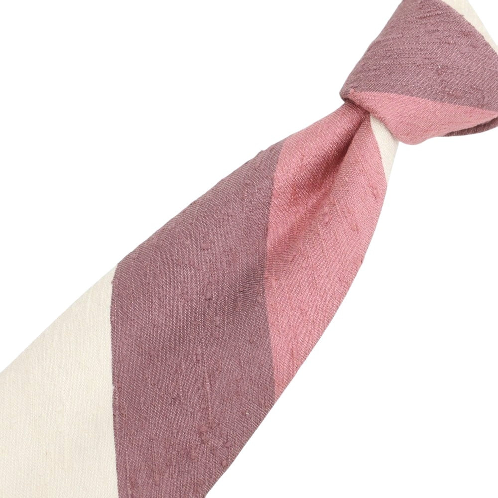 【新品】ブリューワー BREUER シルク ストライプ柄ネクタイ ピンクxホワイト【 状態ランクN 】【 メンズ 】