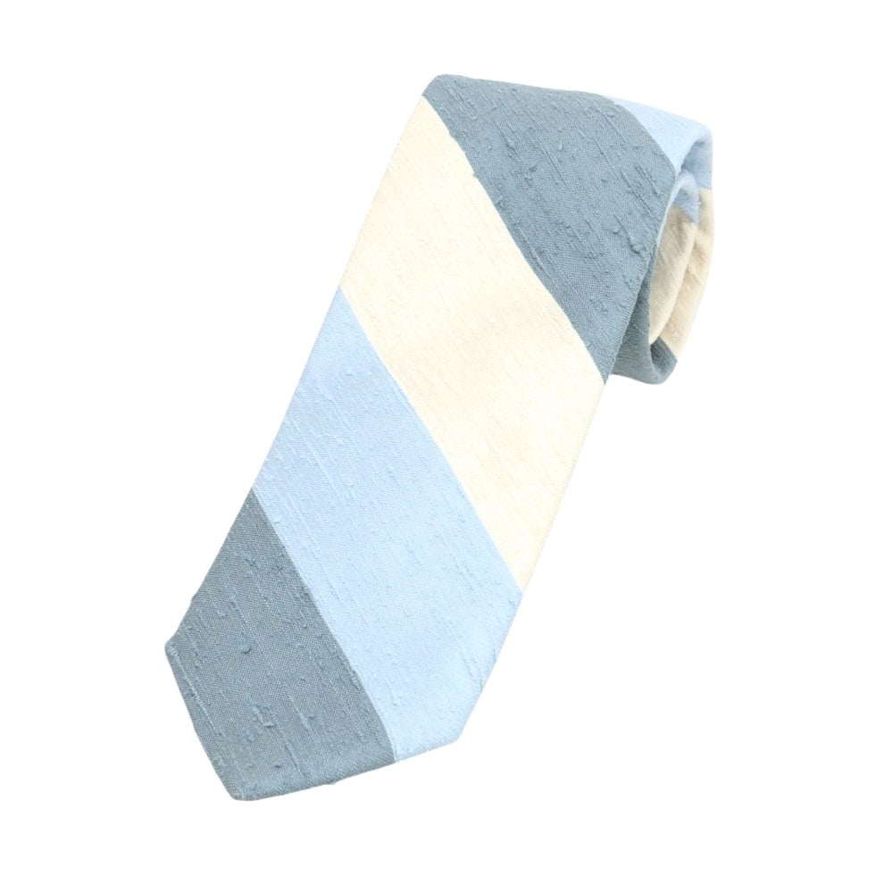 【新品】ブリューワー BREUER シルク ストライプ柄ネクタイ ライトブルーxホワイト【 状態ランクN 】【 メンズ 】