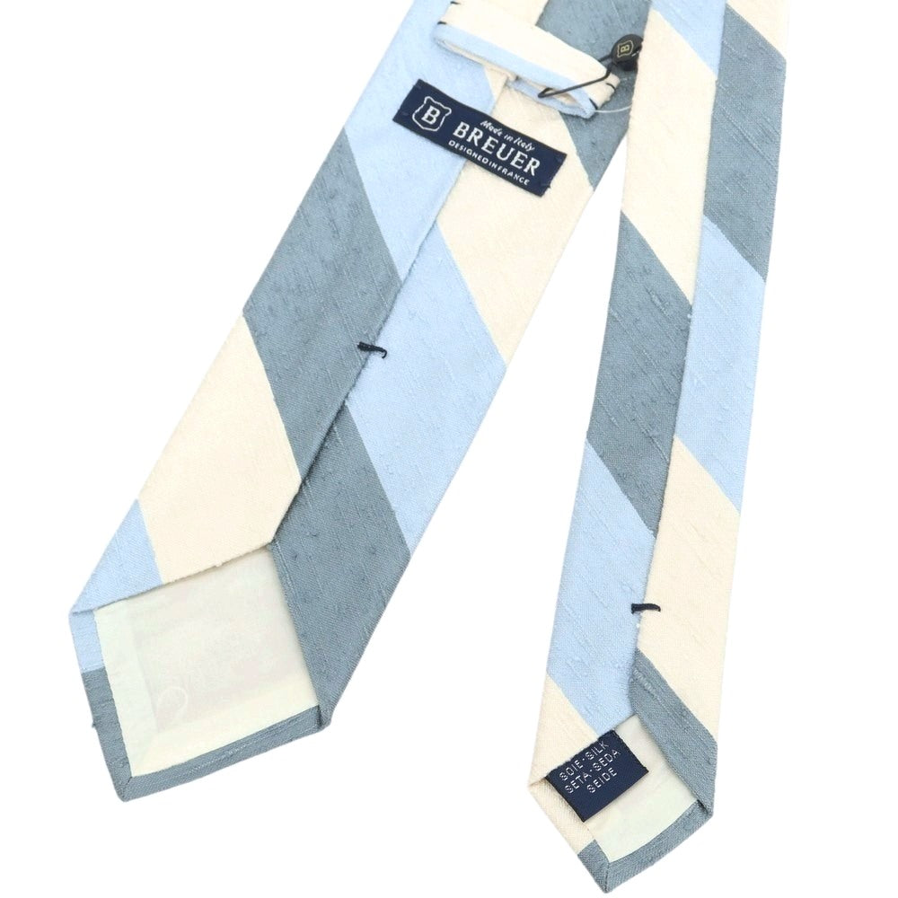【新品】ブリューワー BREUER シルク ストライプ柄ネクタイ ライトブルーxホワイト【 状態ランクN 】【 メンズ 】