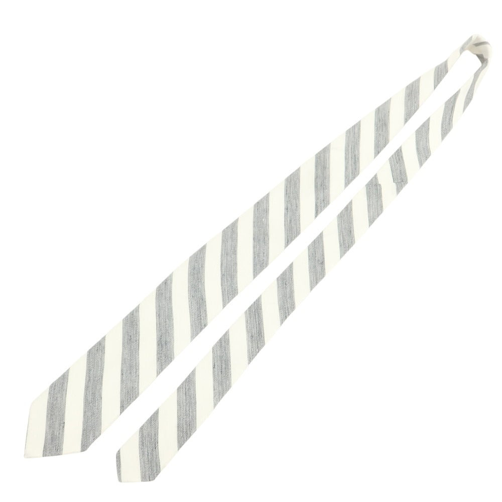 【新品】ブリューワー BREUER リネンシルク ストライプ柄ネクタイ グレーxホワイト【 状態ランクN 】【 メンズ 】