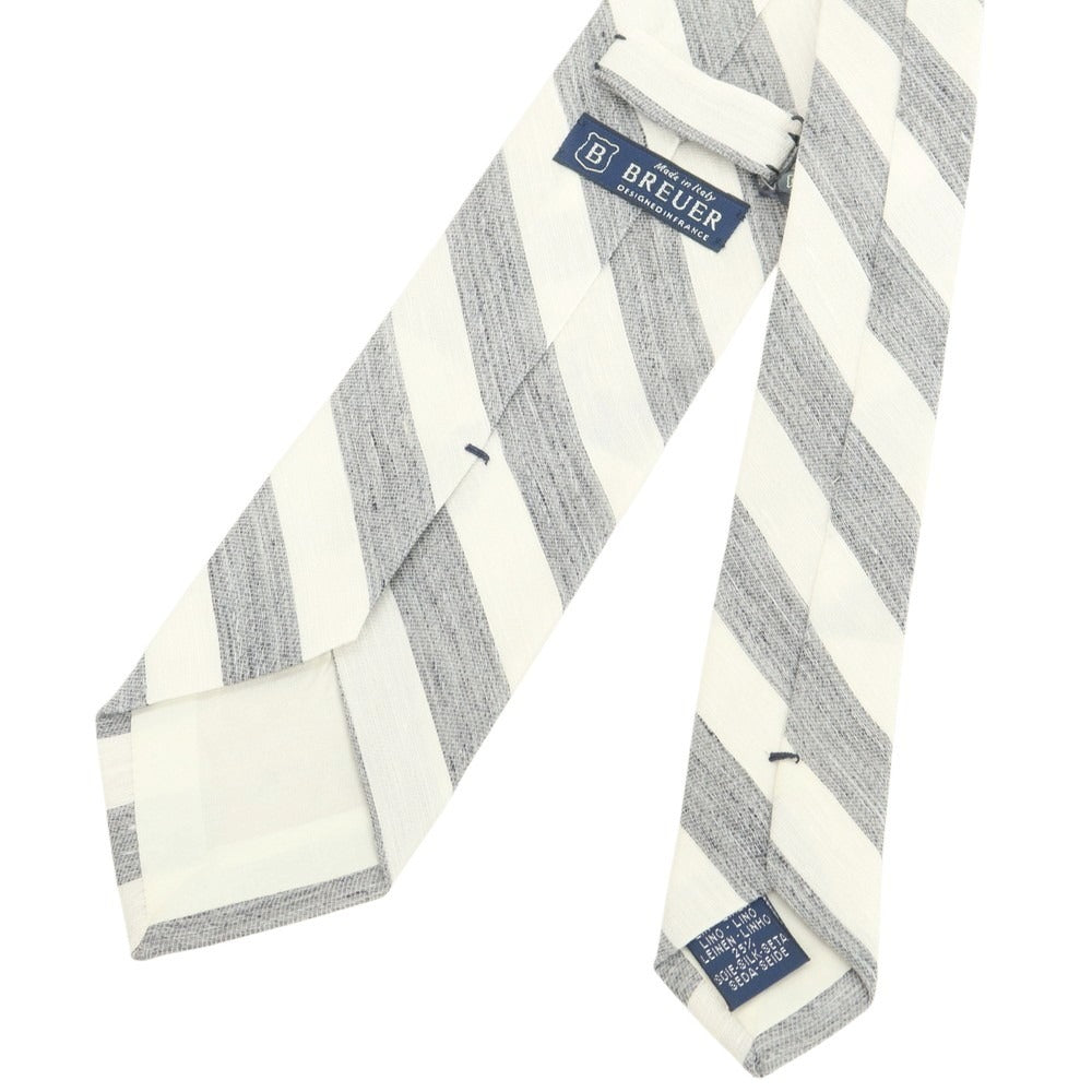 【新品】ブリューワー BREUER リネンシルク ストライプ柄ネクタイ グレーxホワイト【 状態ランクN 】【 メンズ 】