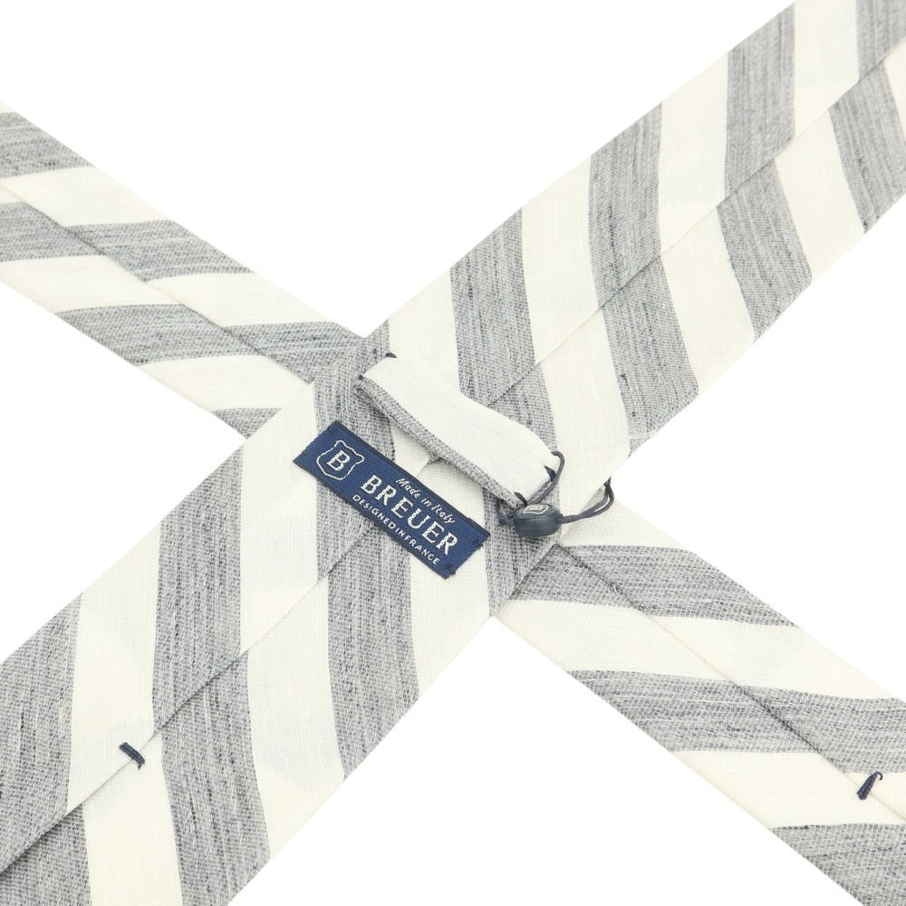 【新品】ブリューワー BREUER リネンシルク ストライプ柄ネクタイ グレーxホワイト【 状態ランクN 】【 メンズ 】