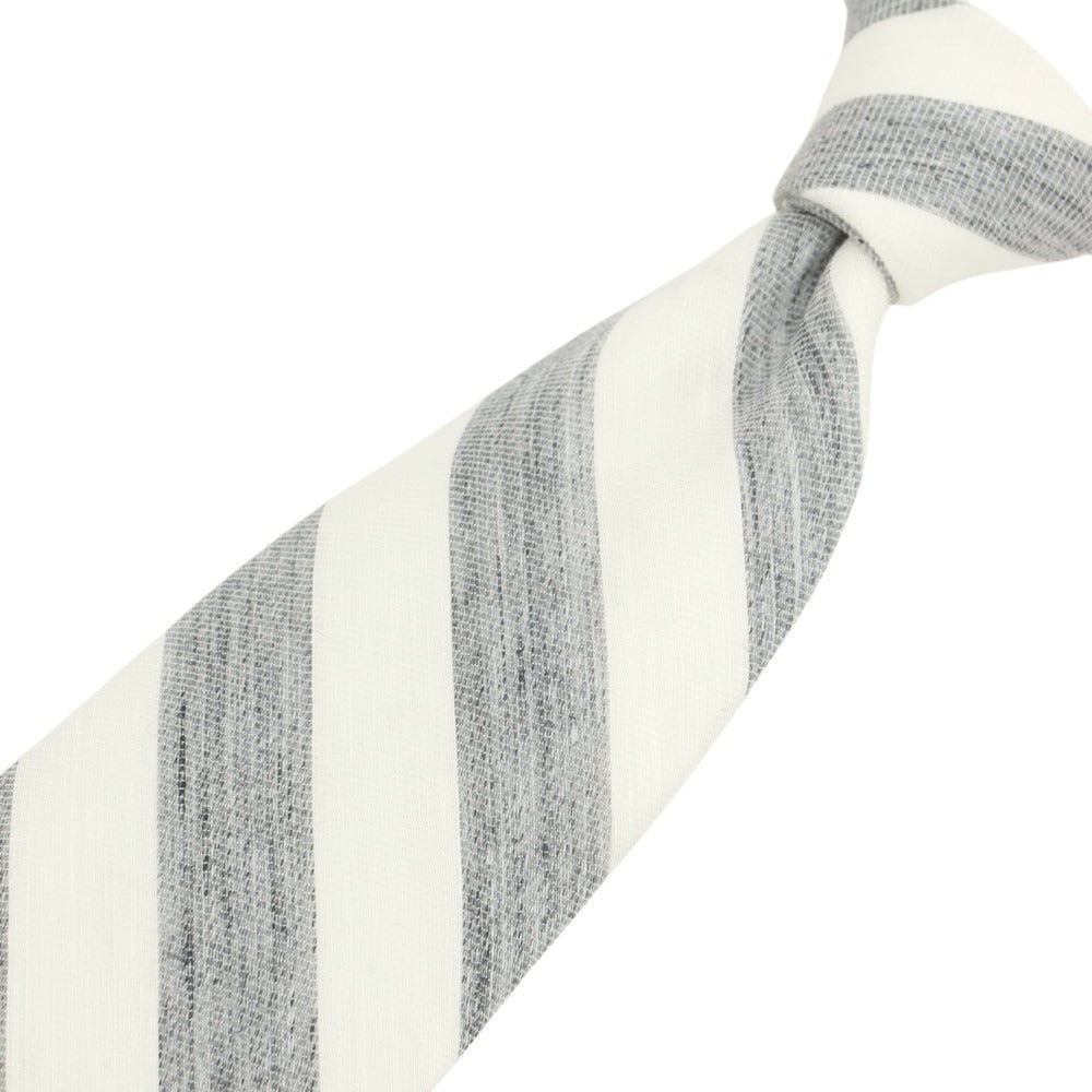 【新品】ブリューワー BREUER リネンシルク ストライプ柄ネクタイ グレーxホワイト【 状態ランクN 】【 メンズ 】