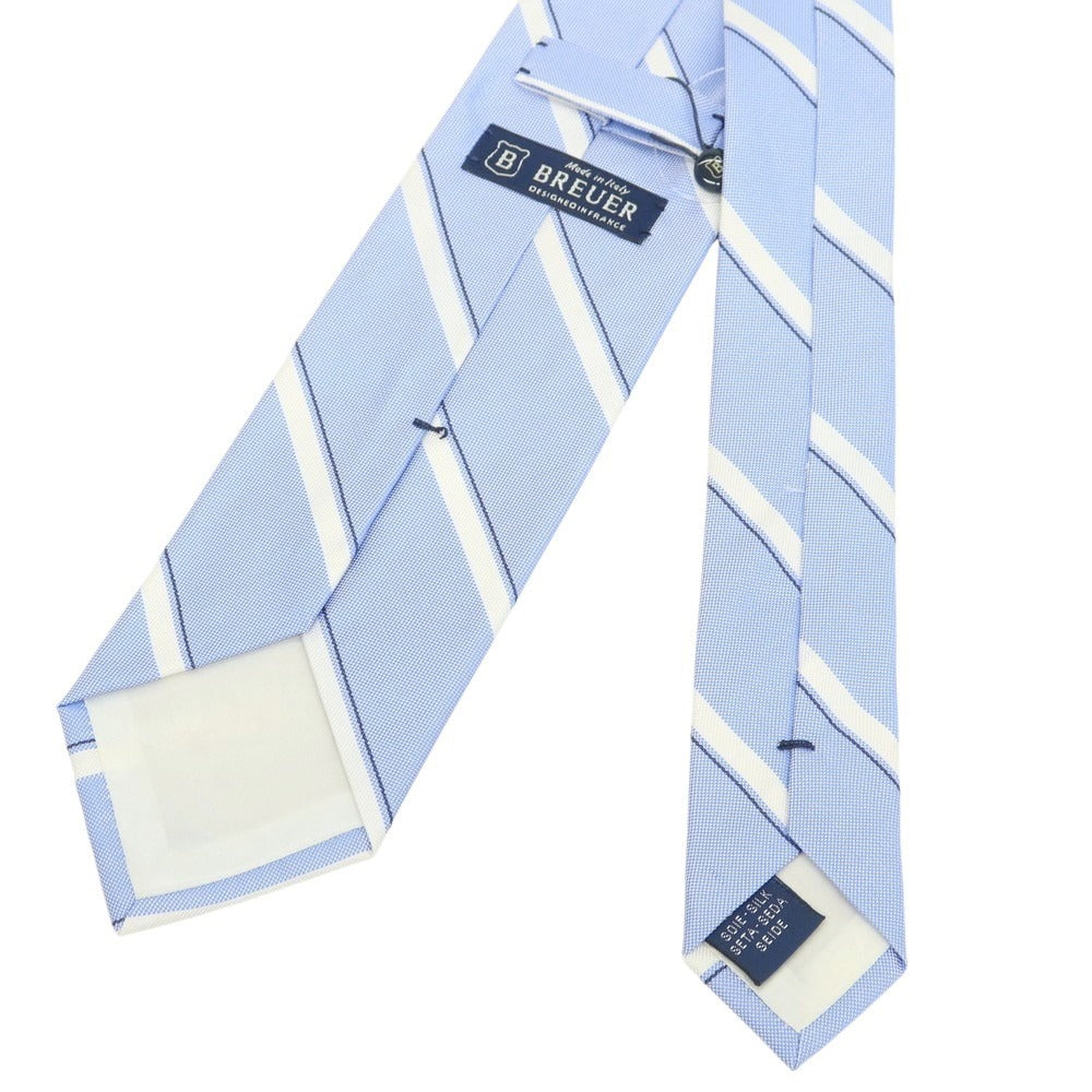 【新品】ブリューワー BREUER シルク ストライプ柄ネクタイ ブルーxホワイト【 状態ランクN 】【 メンズ 】