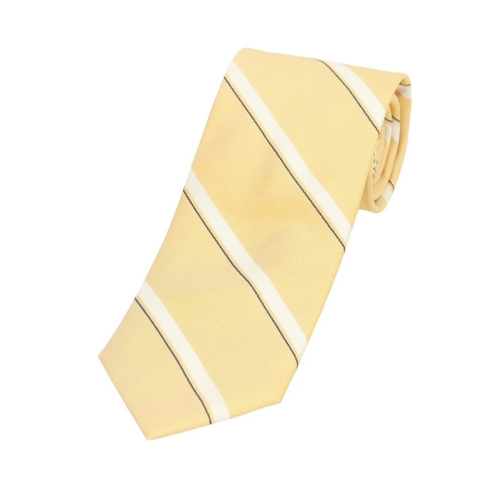 【新品】ブリューワー BREUER シルク ストライプ柄ネクタイ イエローxホワイト【 状態ランクN 】【 メンズ 】