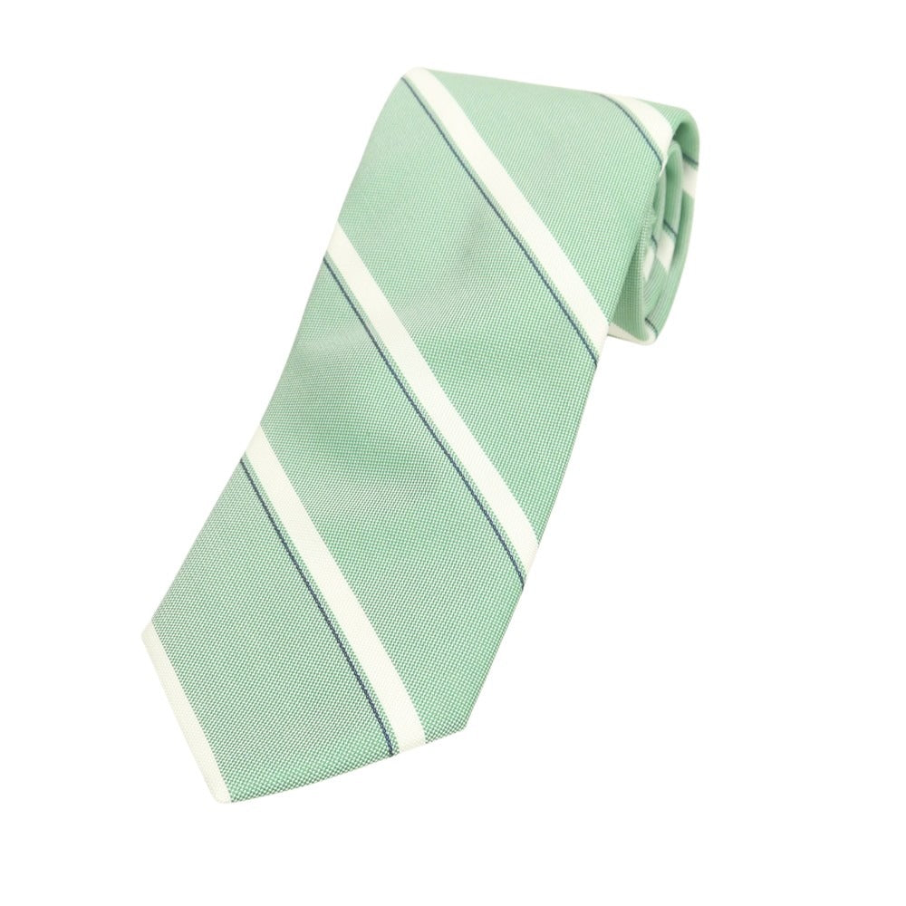 【新品】ブリューワー BREUER シルク ストライプ柄ネクタイ グリーンxホワイト【 状態ランクN 】【 メンズ 】