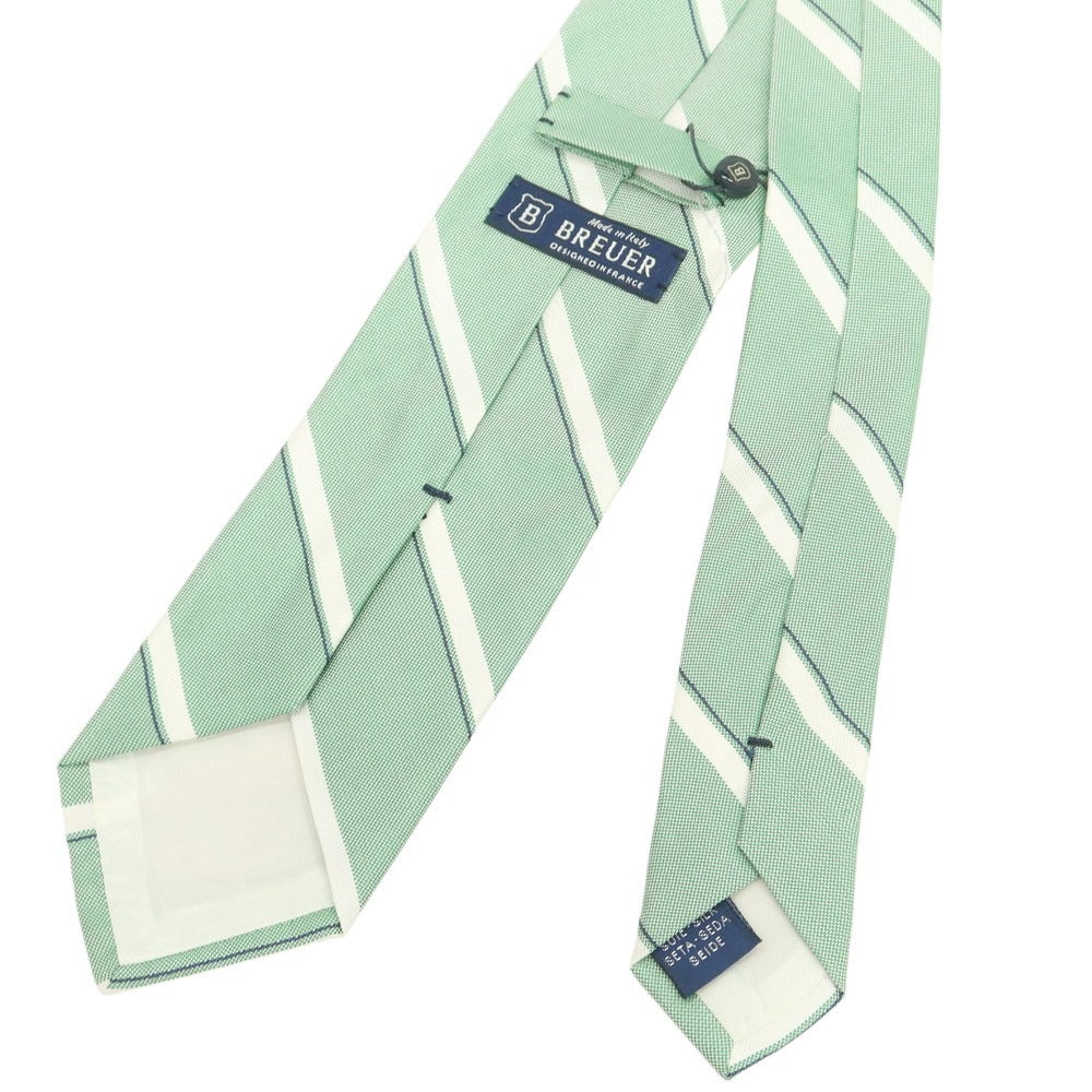 【新品】ブリューワー BREUER シルク ストライプ柄ネクタイ グリーンxホワイト【 状態ランクN 】【 メンズ 】